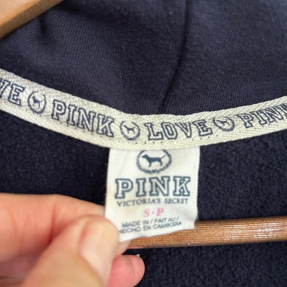 EUC rare 2011 Victoria's Secret Pink Navy zip up hoodie sz S. “LOVE PINK” “86” - Picture 2 of 9